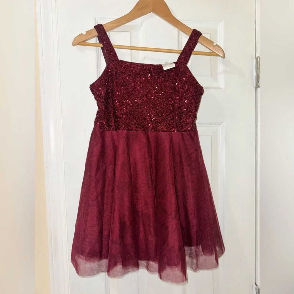The Children’s Place Girls Size 10 Burgundy Sequin Tulle Party Dress NWT